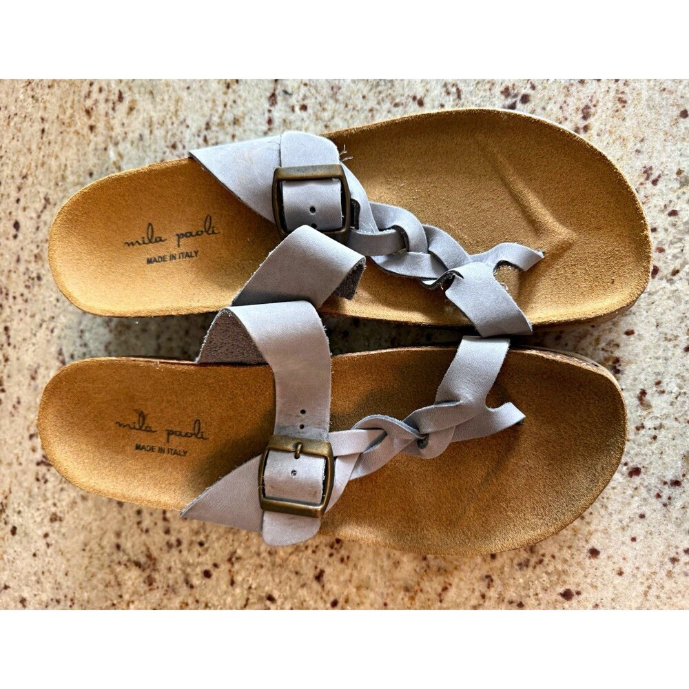 Mila Paoli Women's Gray Wedge Sandals Leather Buckle Made in Italy EU 39